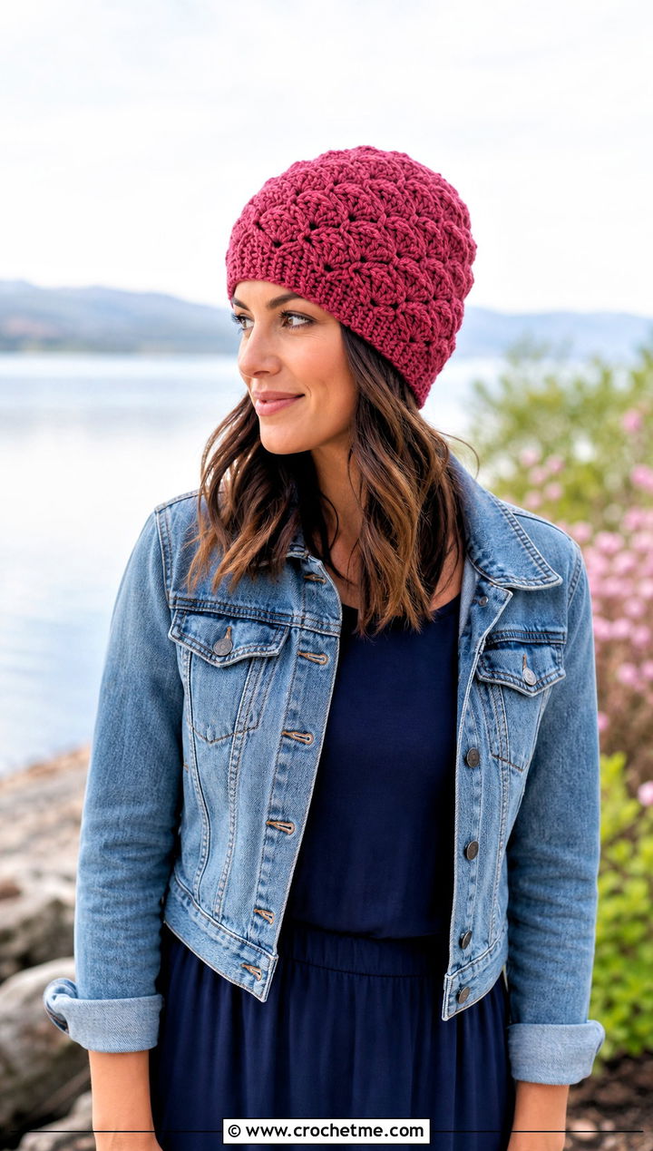 Shell Stitch Crochet Beanie With Maxi Dress - 25 lakeside crochet beanie outfit ideas