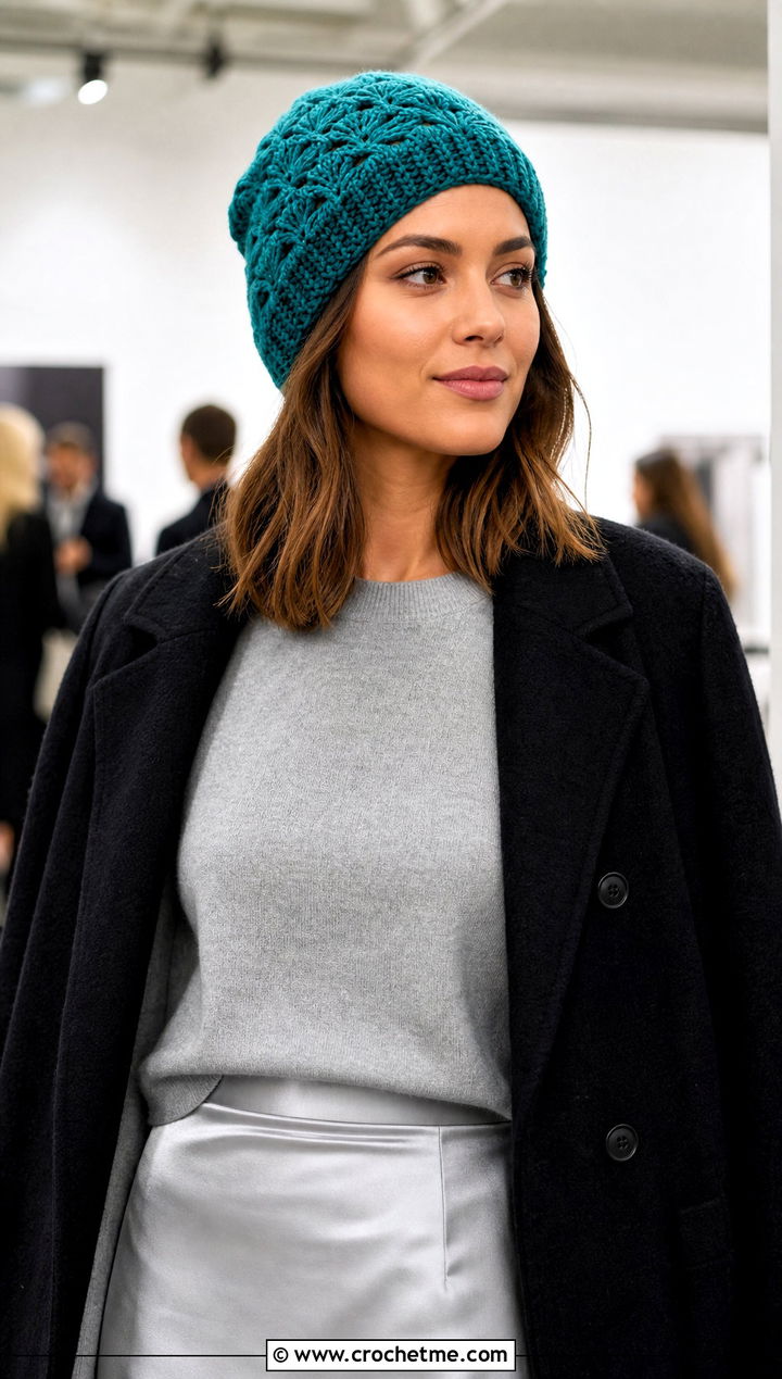 Shell Stitch Crochet Beanie With Midi Skirt - 35 basic crochet beanie outfit ideas