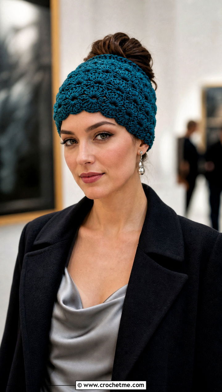 Shell Stitch Crochet Bun Hat With Satin Midi Dress - 15 Crochet Bun Hats outfit ideas