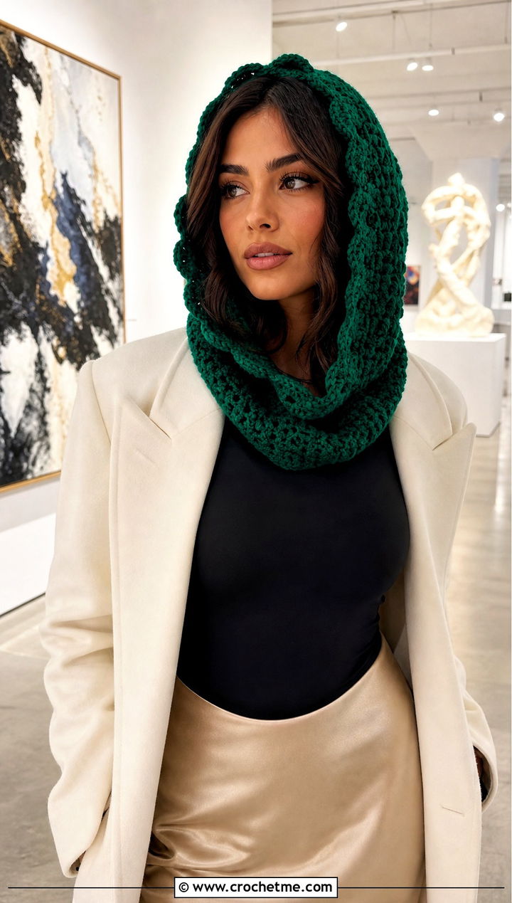 Shell Stitch Crochet Cowl Hat With Satin Skirt - 25 crochet cowl hat outfit ideas