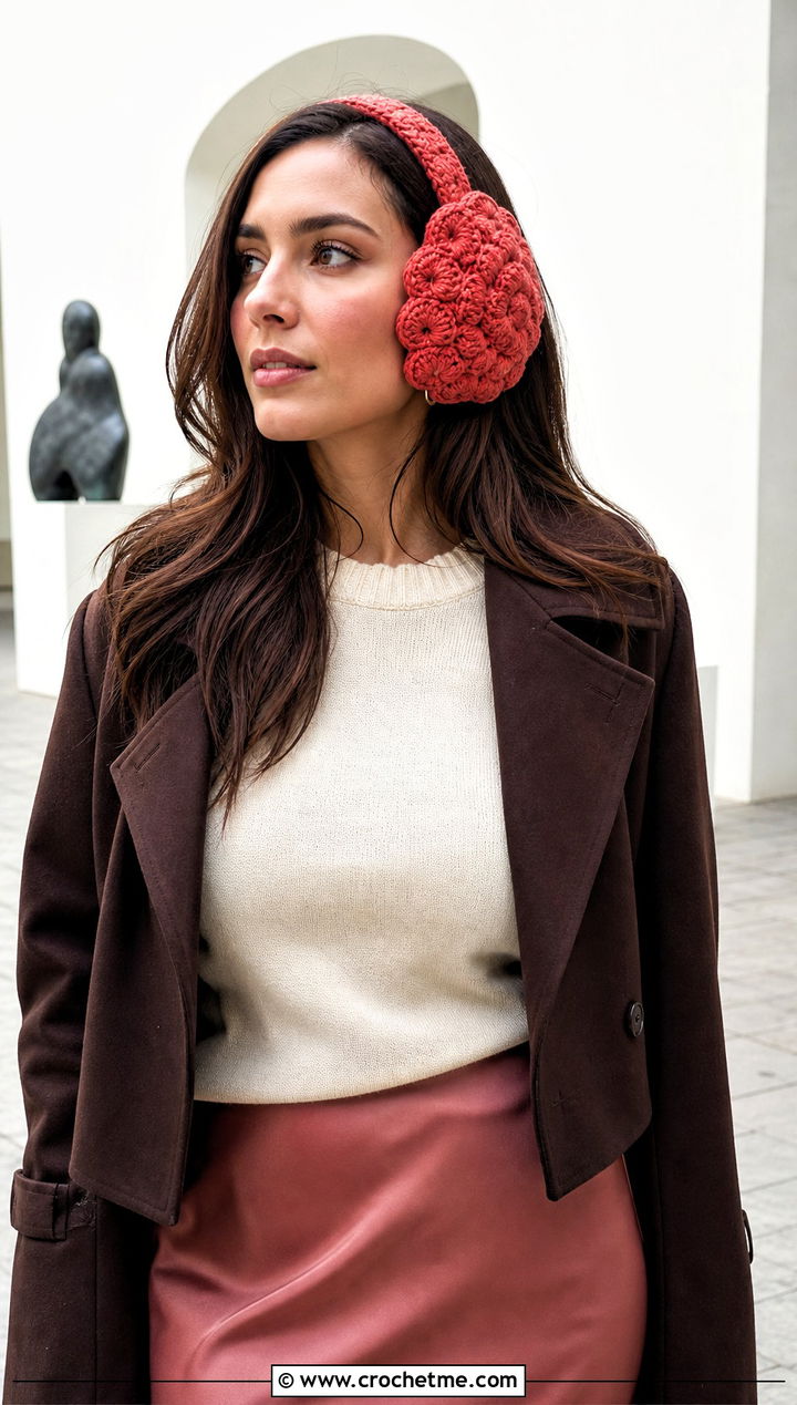 Shell Stitch Crochet Earmuffs Headband With Satin Skirt - 25 Crochet Earmuffs Headband outfit ideas