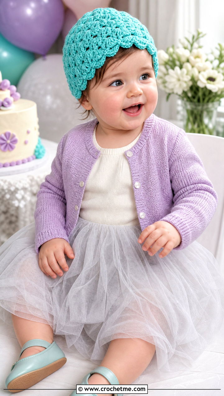 Shell Stitch Crochet Hat With Cardigan And Tulle Skirt - 15 12 month old crochet hat outfit ideas