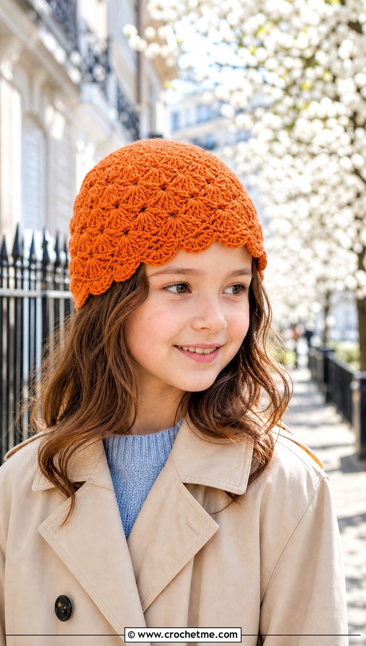 Shell Stitch Crochet Hat With Trench Coat - 25 crochet childs hat outfit ideas