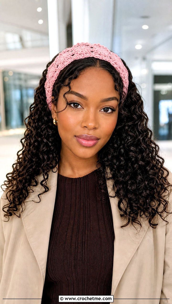 Shell Stitch Crochet Headband With Knit Dress - 30 crochet headband curly hair outfit ideas