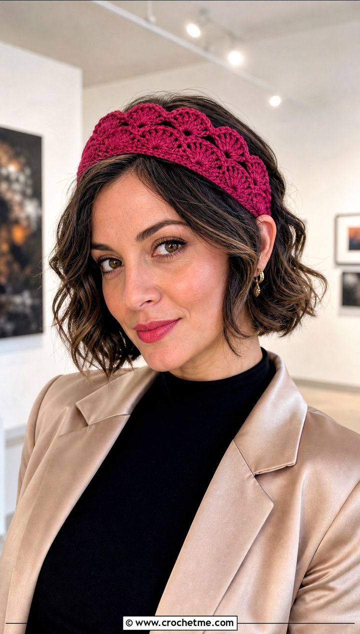 Shell Stitch Crochet Headband With Satin Slip Skirt - 25 crochet headband for short hair outfit ideas