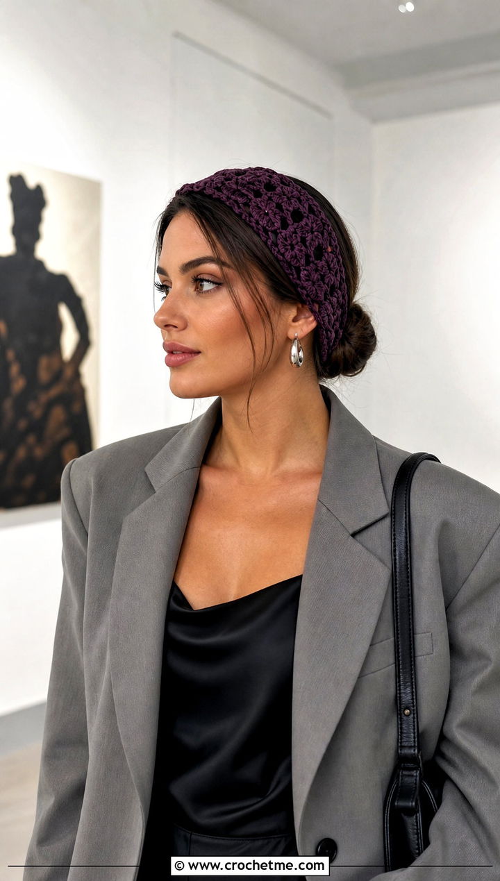Shell Stitch Crochet Headband With Slip Dress And Blazer - 30 simple crochet head bands outfit ideas
