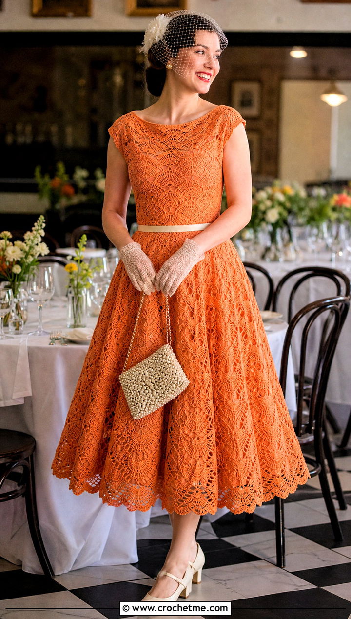 Shell Stitch Crochet Lace Tea Length Wedding Dress With Mary Janes - 15 Vintage Crochet Lace Wedding Dress outfit ideas