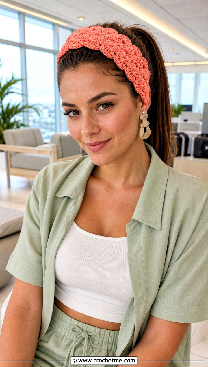 Shell Stitch Crochet Makeup Headband With Two Piece Set - 25 Crochet Makeup Headband outfit ideas