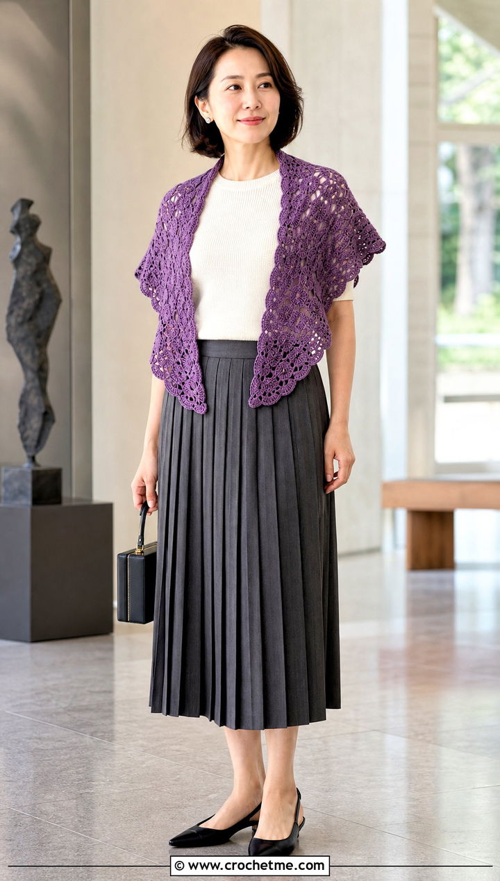 Shell Stitch Crochet Mandala Shawl With Pleated Skirt - 25 Crochet Mandala Shawl outfit ideas