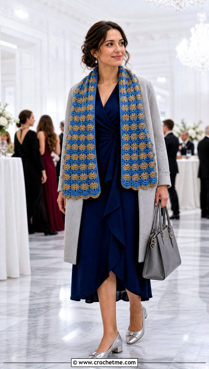 Shell Stitch Crochet Ravenclaw Scarf With Wrap Dress - 35 crochet ravenclaw scarf outfit ideas