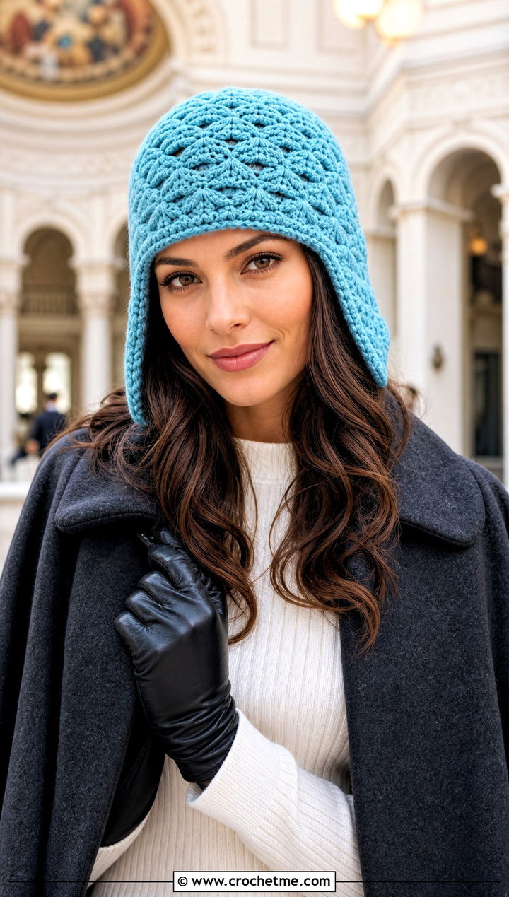 Shell Stitch Crochet Russian Hat With Cape Coat - 35 crochet russian hat outfit ideas