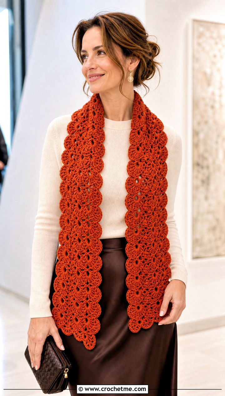 Shell Stitch Crochet Scarf With Satin Skirt - 20 Beginner Crochet Projects Scarf outfit ideas