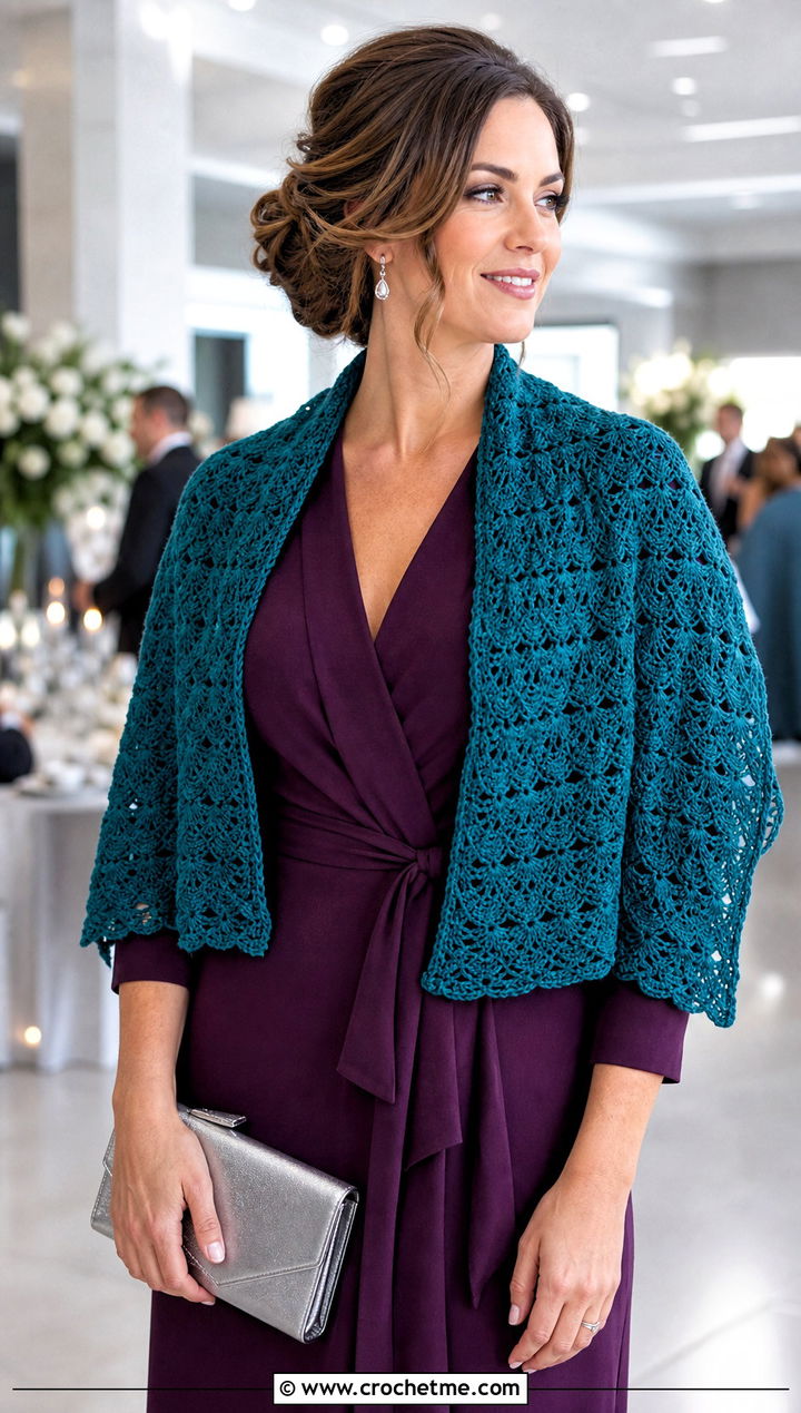 Shell Stitch Crochet Scarf With Wrap Dress - 25 Crochet For Beginners Scarf outfit ideas