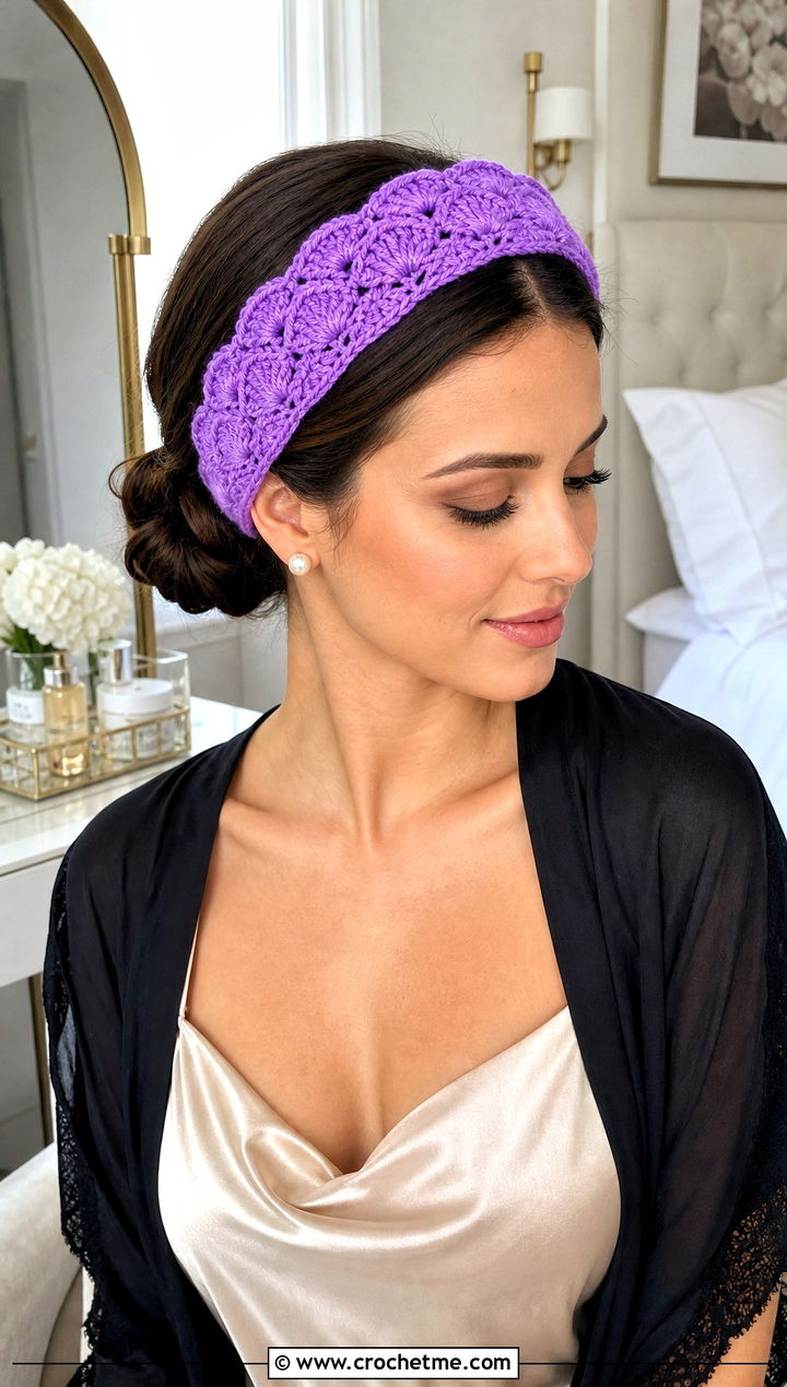Shell Stitch Crochet Skincare Headband With Silk Camisole - 15 Crochet Skincare Headband outfit ideas