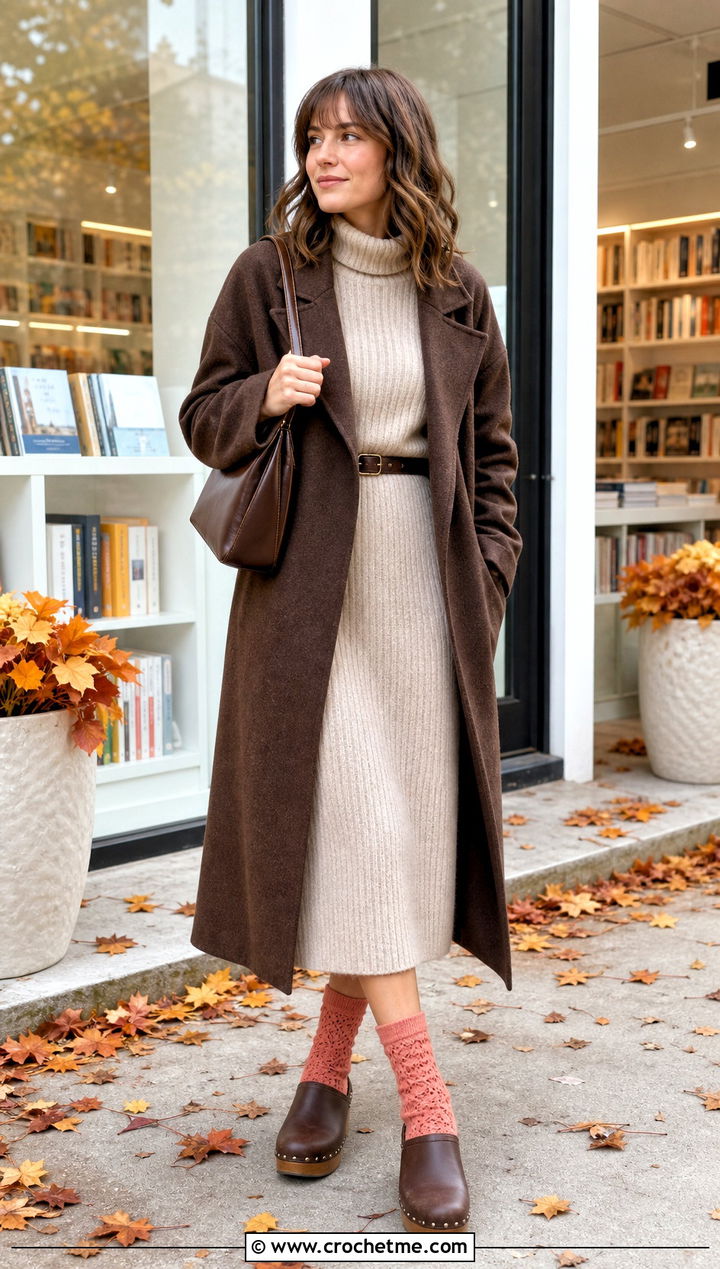 Shell Stitch Crochet Socks With Sweater Dress - 35 crochet sock outfit ideas