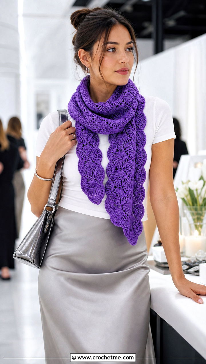 Shell Stitch Crochet Summer Scarf With Satin Slip Skirt - 30 crochet summer scarf outfit ideas