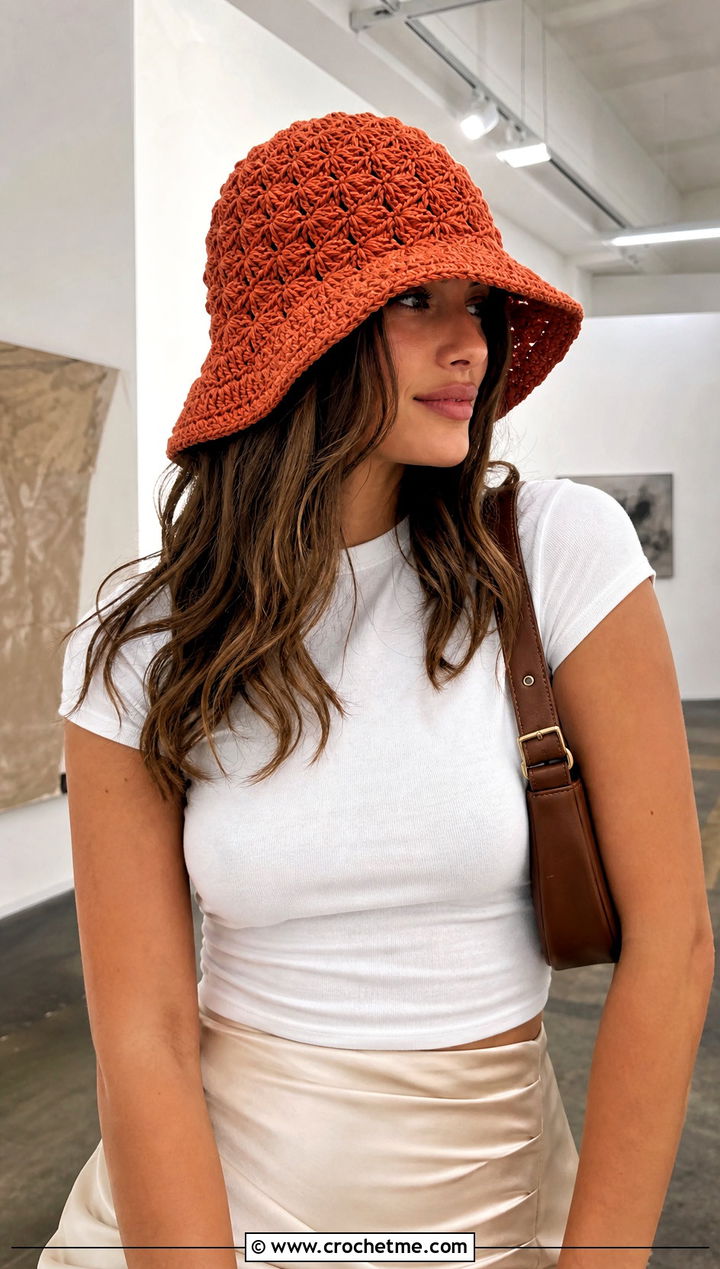 Shell Stitch Crochet Sun Hat With Satin Skirt - 25 Easy Crochet Sun Hat outfit ideas