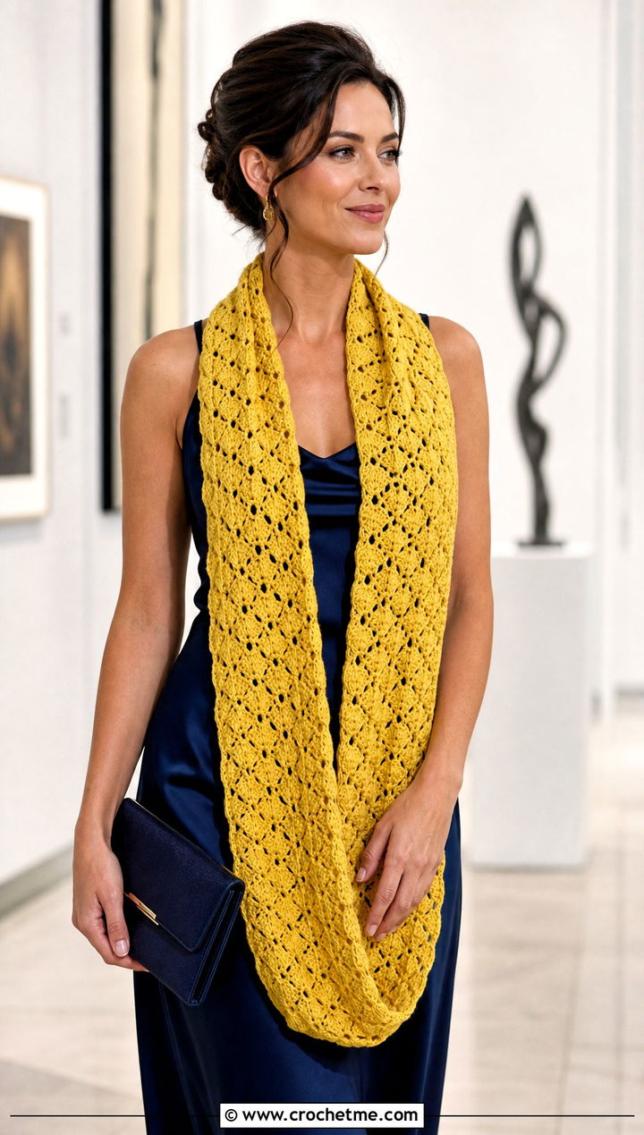 Shell Stitch Double Length Crochet Cowl With Satin Midi Dress - 15 Double Length Crochet Cowl outfit ideas