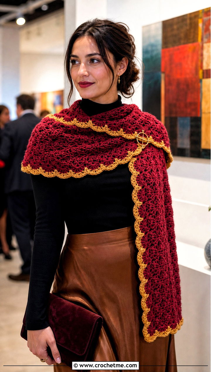 Shell Stitch Gryffindor Crochet Scarf With Satin Skirt - 25 gryffindor crochet scarf outfit ideas