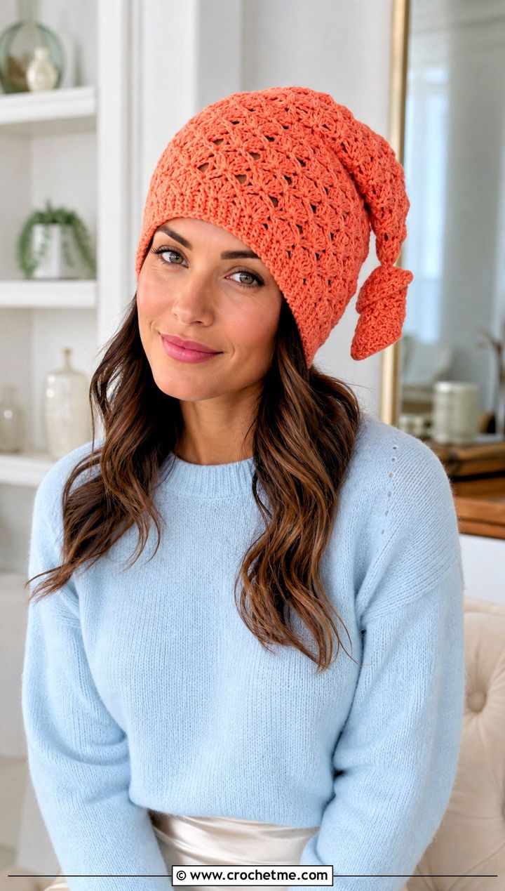 Shell Stitch Long Crochet Hat With Midi Skirt - 30 crochet long hat outfit ideas