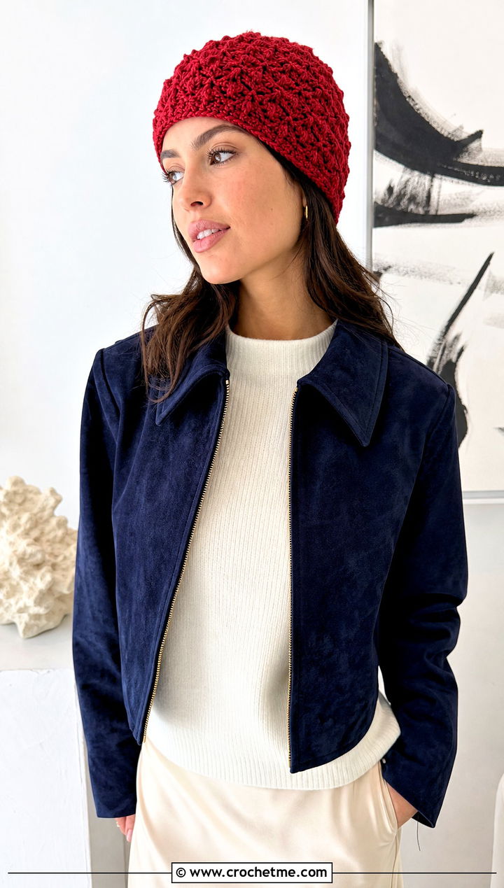 Shell Stitch Magic Circle Crochet Beanie With Satin Skirt - 25 Crochet Beanie Magic Circle outfit ideas