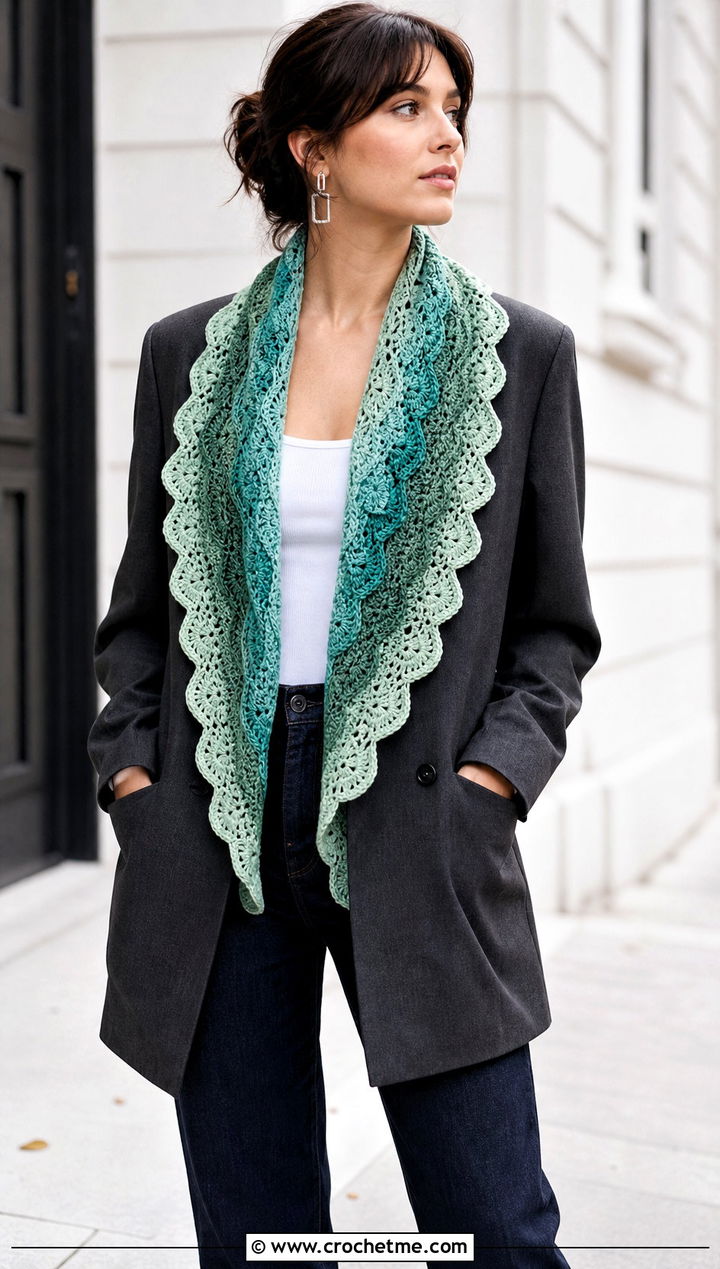 Shell Stitch Mandala Yarn Crochet Shawl With A Blazer - 15 Crochet Shawl Mandala Yarn outfit ideas