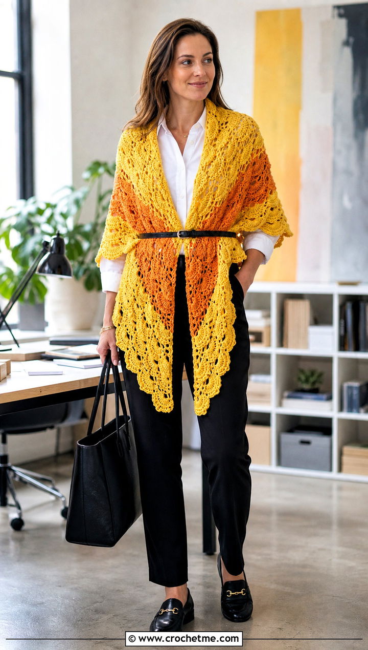 Shell Stitch Mandala Yarn Crochet Shawl With White Shirt - 20 Mandala Yarn Crochet Shawl outfit ideas