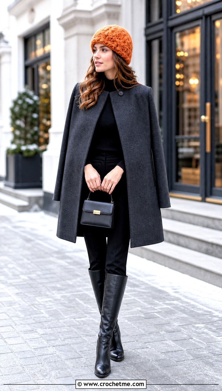 Shell Stitch Mohair Crochet Beanie With Cape Coat And Boots - 35 mohair crochet beanie outfit ideas