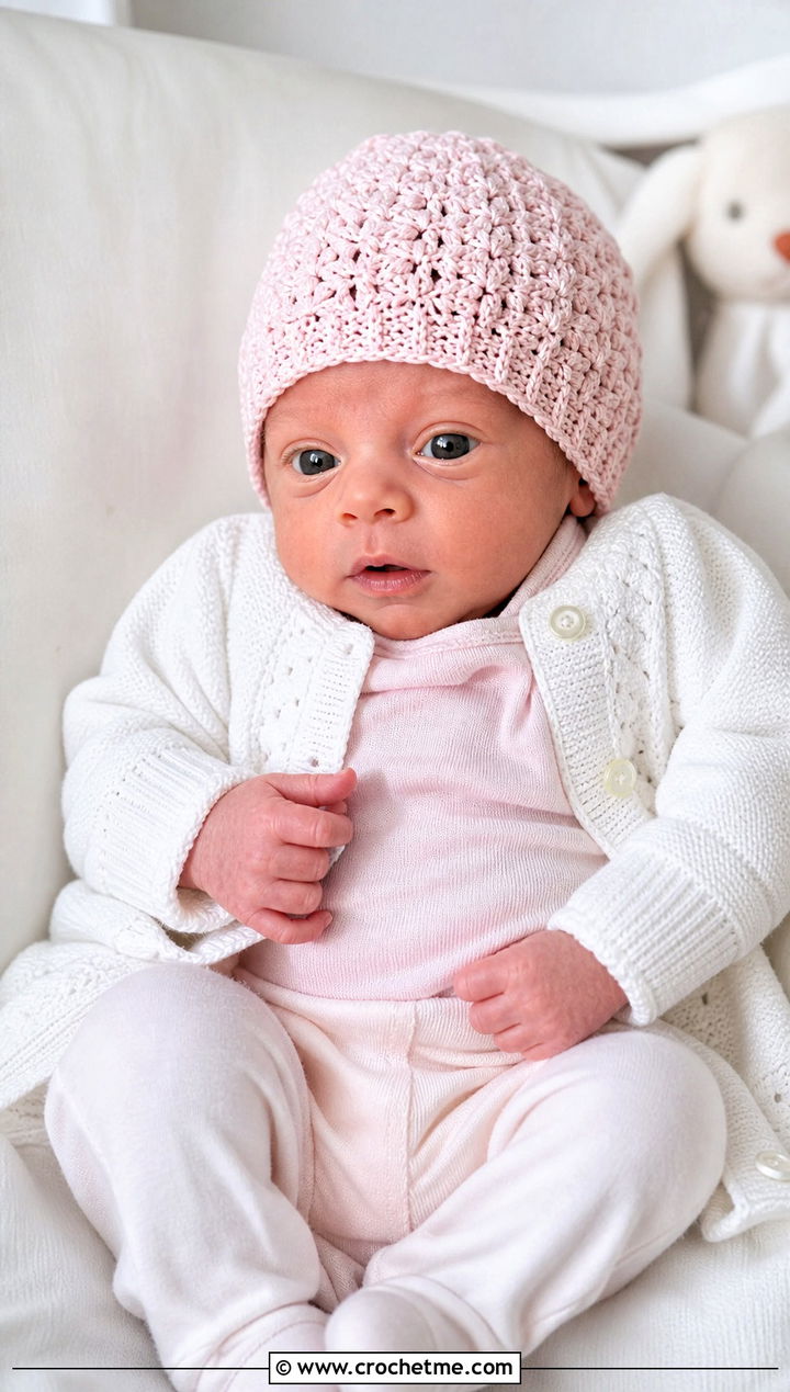 Shell Stitch Preemie Crochet Hat With Cardigan Set - 25 premie crochet hat outfit ideas