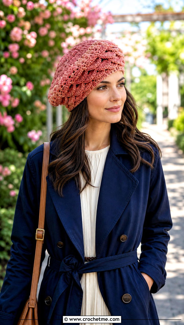 Shell Stitch Slouchy Crochet Beret With Midi Dress - 25 Slouchy Crochet Beret outfit ideas
