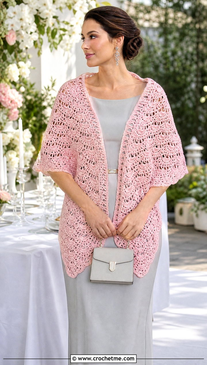 Shell Stitch Stole With Column Maxi Dress - 25 Vintage Crochet Shawl outfit ideas
