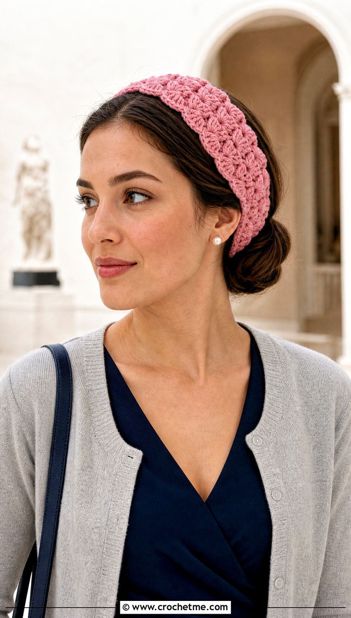 Shell Stitch Wide Cinch Crochet Headband With Midi Dress - 15 wide cinch crochet headband outfit ideas