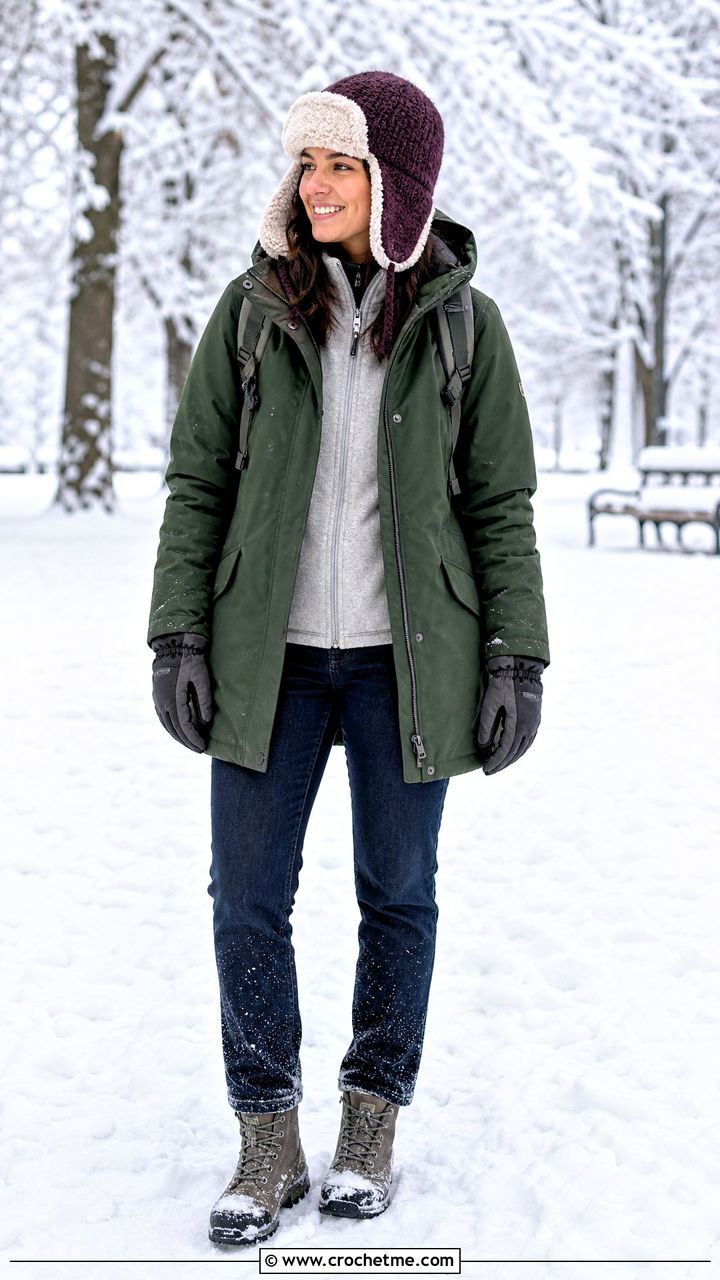 Sherpa Lined Crochet Trapper Hat With Parka - 35 Crochet Trapper Hat outfit ideas