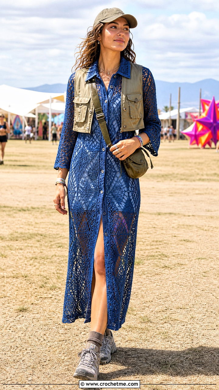 Shirt Crochet Festival Dress With Utility Vest - 35 crochet festival dress outfit ideas