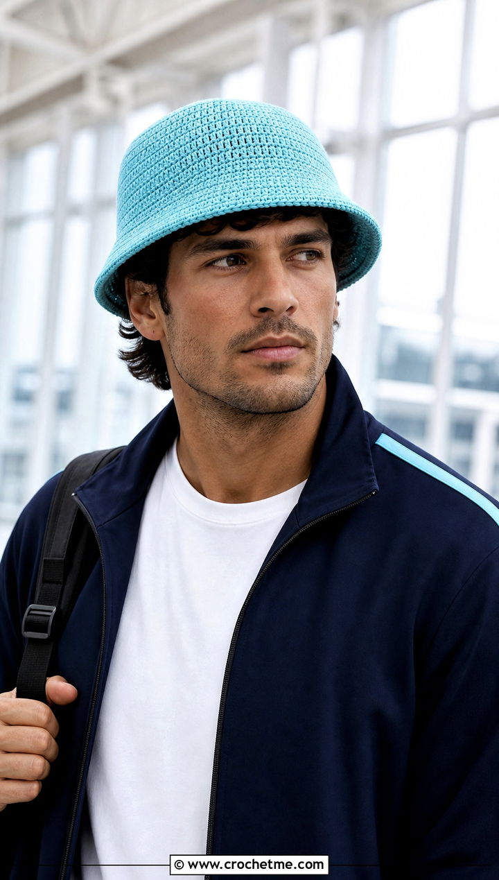 Short Brim Crochet Bucket Hat With Tracksuit - 15 mens crochet bucket hat outfit ideas