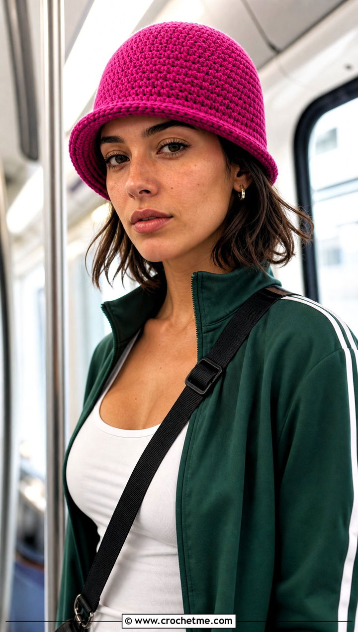 Short Brim Crochet Cloche Hat With Track Jacket - 25 Cloche Crochet Hat outfit ideas