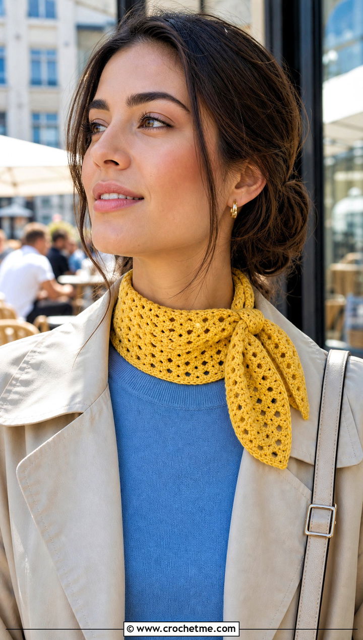 Short Crochet V Stitch Neck Scarf With Crew Neck Sweater - 30 crochet v stitch scarf outfit ideas