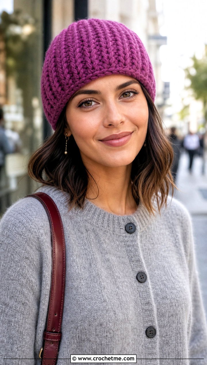 Short Cuff Chunky Ribbed Crochet Hat With Cardigan And Jeans - 25 Chunky Ribbed Crochet Hat outfit ideas
