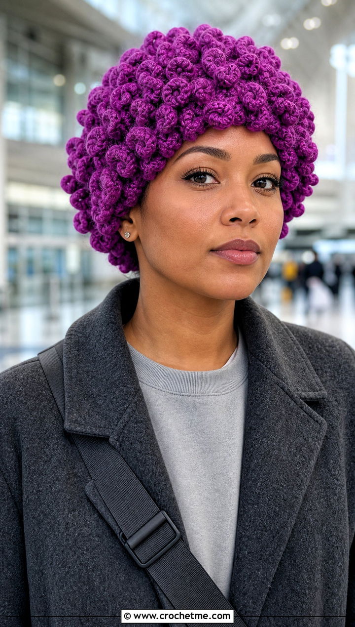 Short Curl Curly Cue Hat With Sweatsuit - 25 Crochet Curly Cue Hat outfit ideas