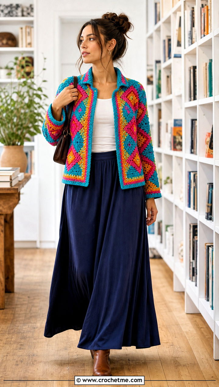 Short Howl Crochet Coat With Maxi Skirt - 25 howl crochet coat outfit ideas