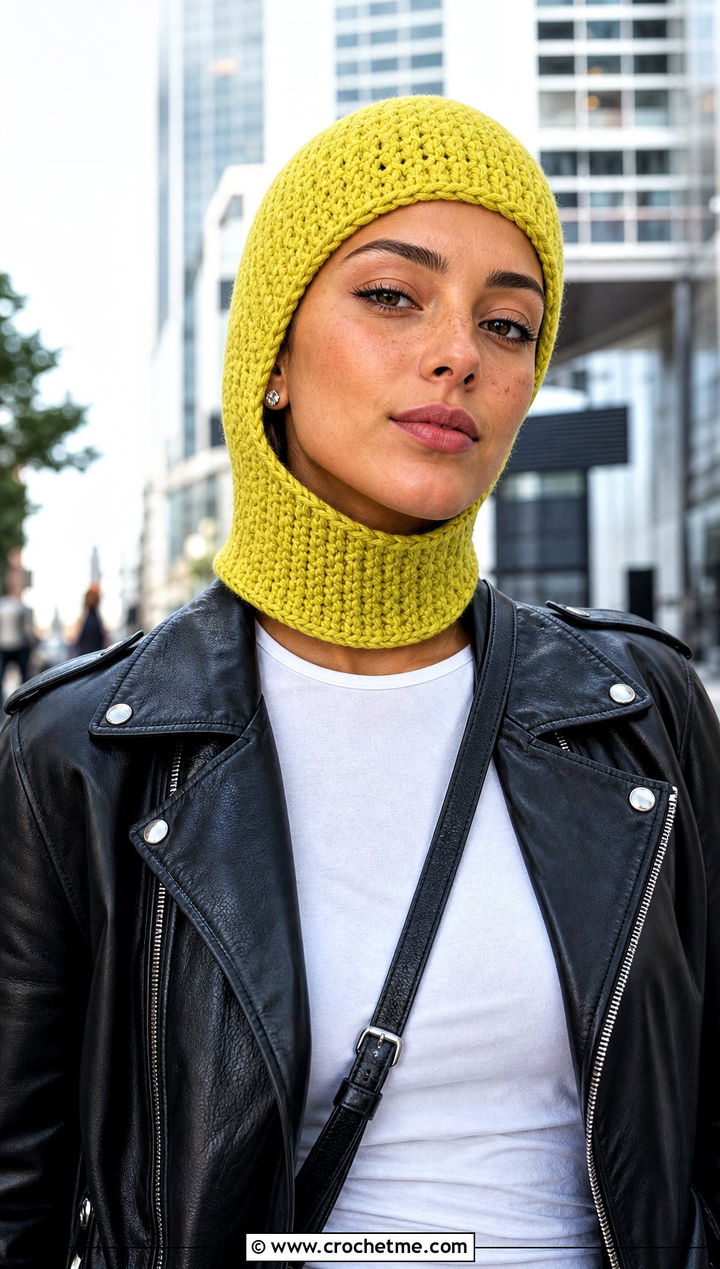 Short Neck Crochet Balaclava With Moto Jacket - 25 easy crochet balaclava outfit ideas