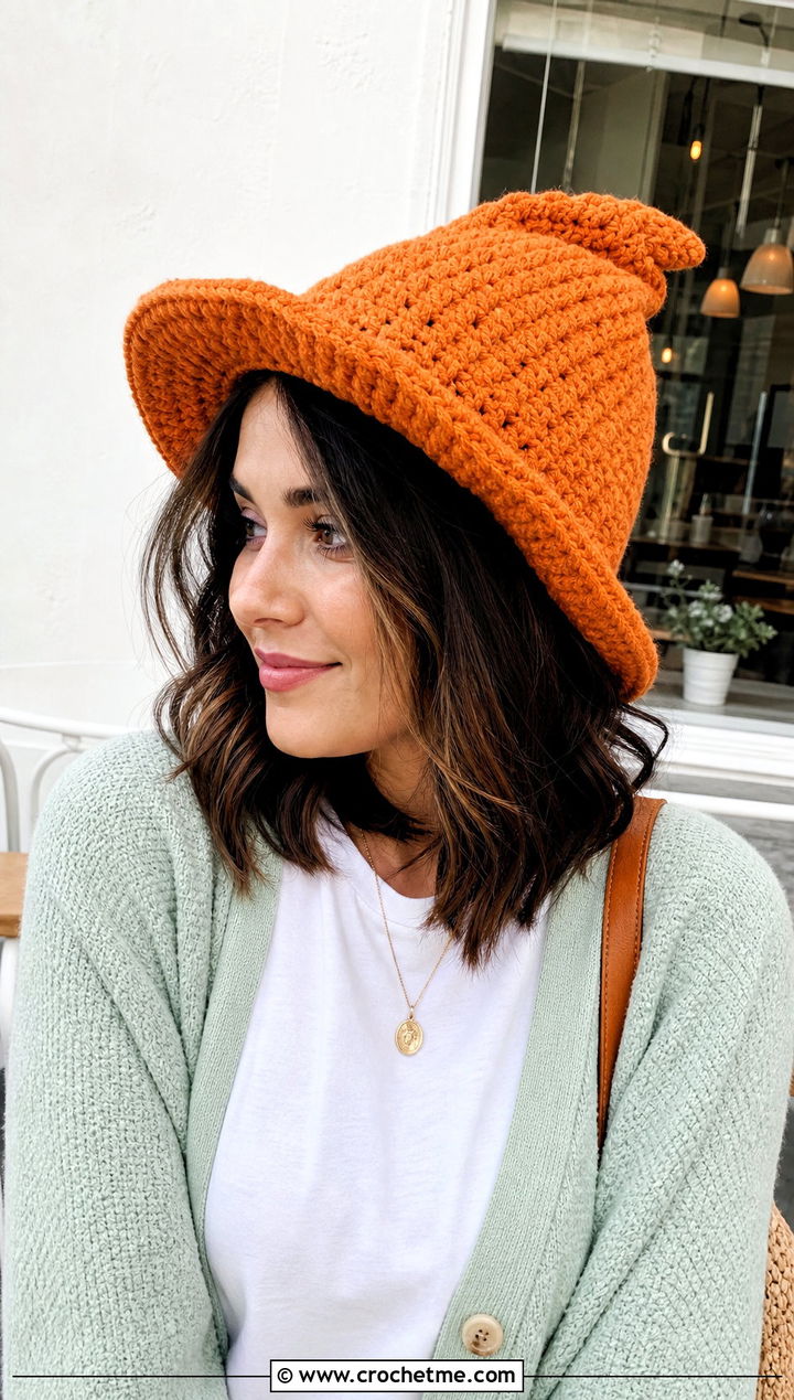 Short Point Slouchy Crochet Witch Hat With Cardigan And Jeans - 30 slouchy crochet witch hat outfit ideas