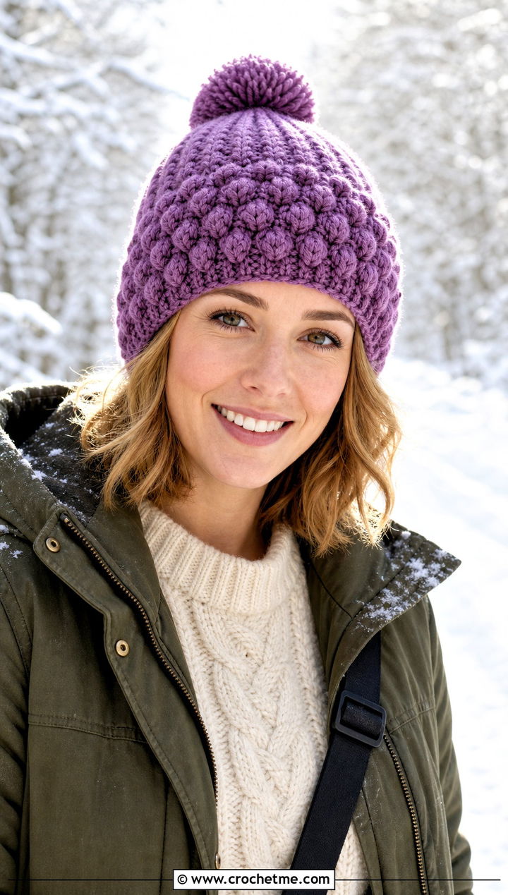 Short Row Crochet Bobble Hat With Parka - 25 Crochet Short Rows Hat outfit ideas