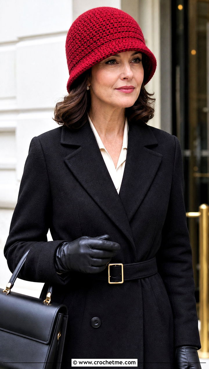 Short Row Crochet Cloche With Tailored Coat - 25 Crochet Short Rows Hat outfit ideas