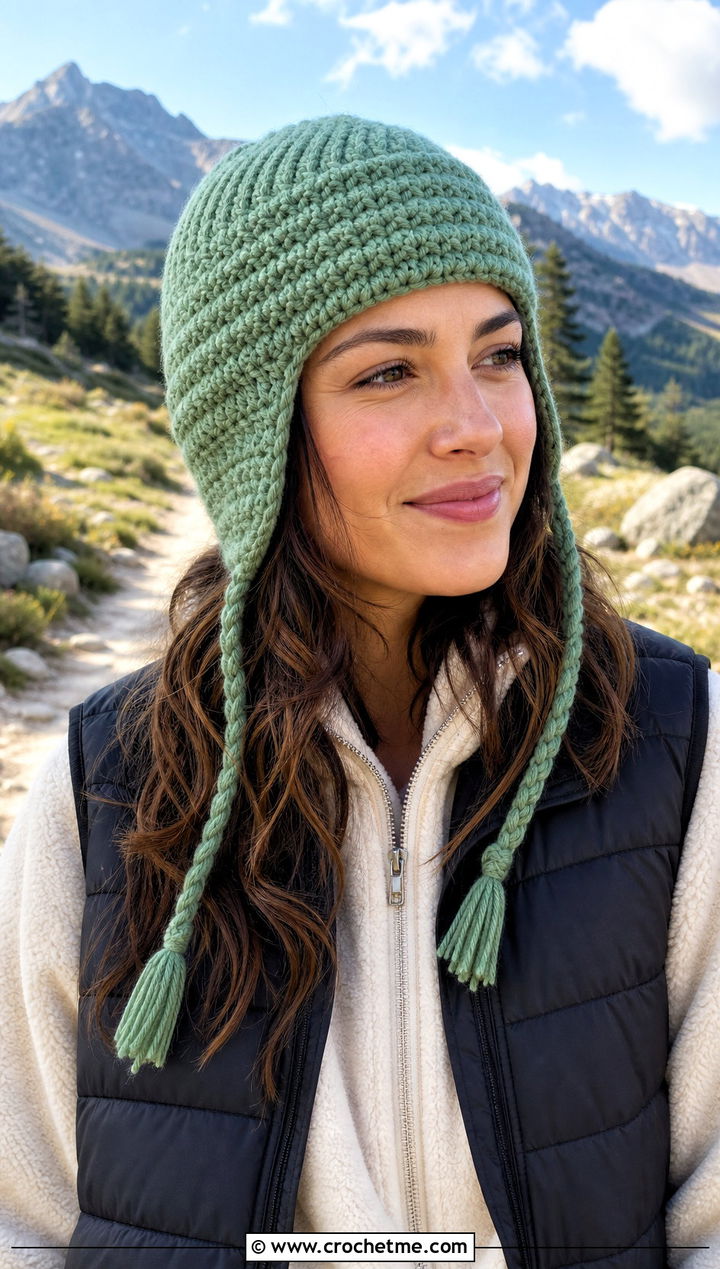 Short Row Crochet Earflap Hat With Fleece Jacket - 25 Crochet Short Rows Hat outfit ideas