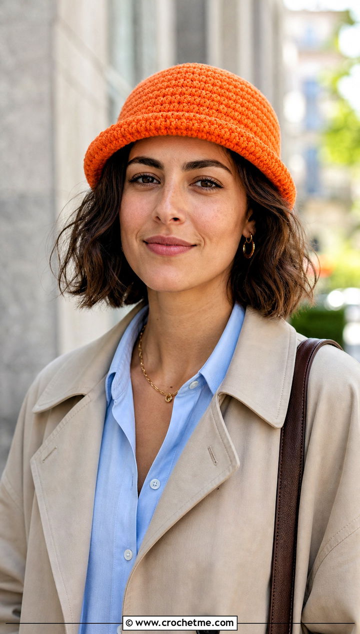 Short Row Crochet Fisherman Hat With Trench Coat - 25 short row crochet hat outfit ideas