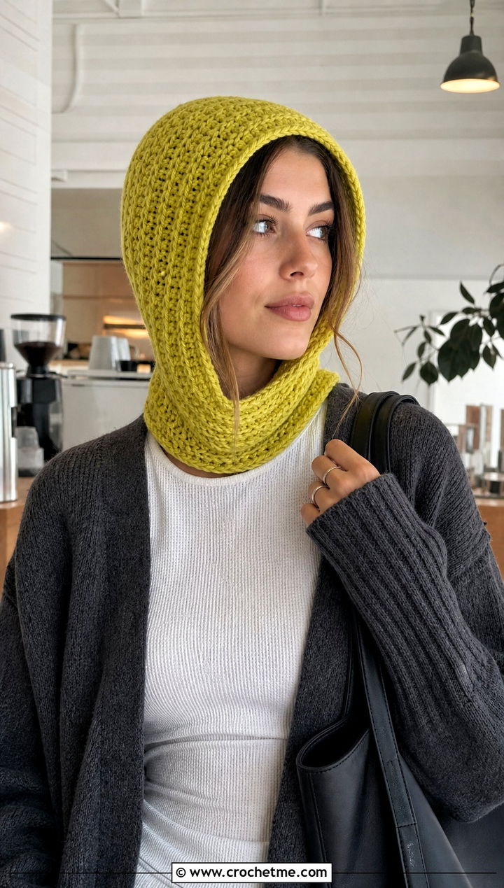 Short Row Crochet Hood Hat With Long Cardigan - 25 Crochet Short Rows Hat outfit ideas
