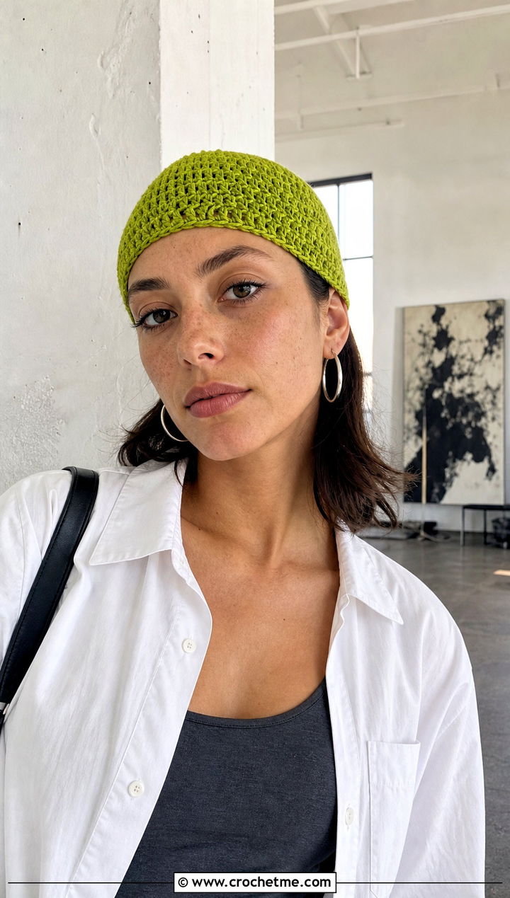 Short Row Crochet Skull Cap With Oversized Shirt - 25 short row crochet hat outfit ideas