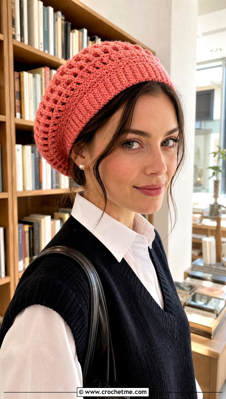 Short Row Crochet Tam With Button Down Shirt - 25 Crochet Short Rows Hat outfit ideas