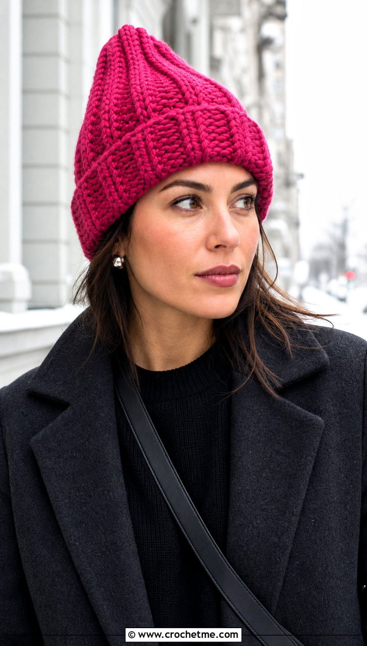 Short Row Crochet Toque With Monochrome Outfit - 25 Crochet Short Rows Hat outfit ideas